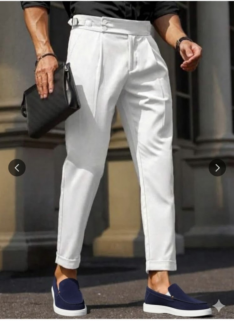 Men smart loose old money easy wash pleated trouser