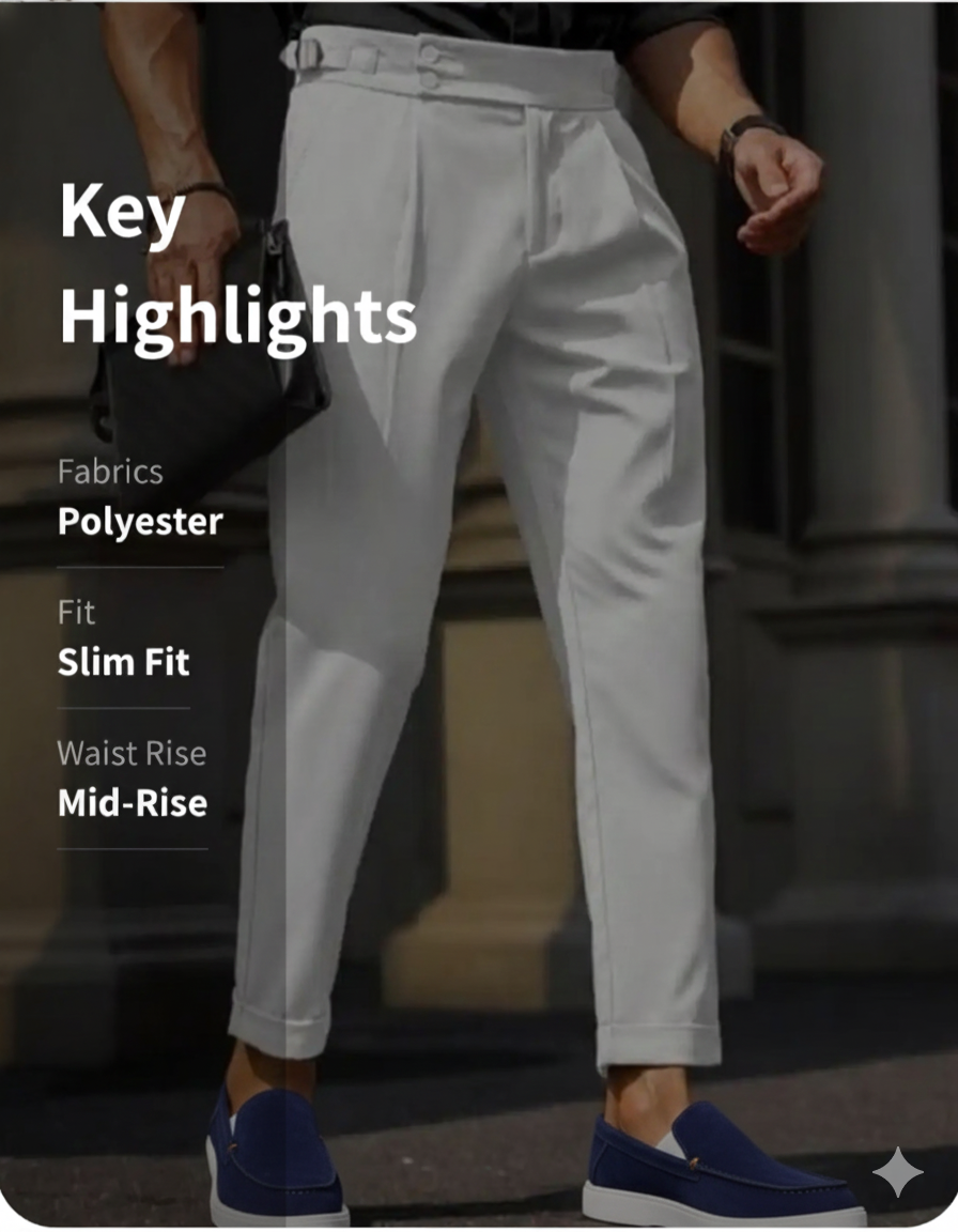 Men smart loose old money easy wash pleated trouser